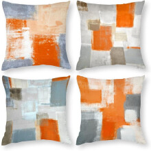 Abstrakta örngott Orange Grå 20x20 tum Set med 4
