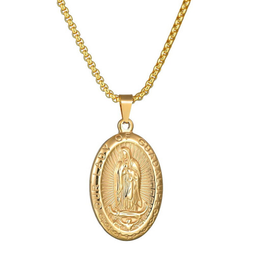 Colar com pingente da Virgem Maria de Guadalupe em ouro