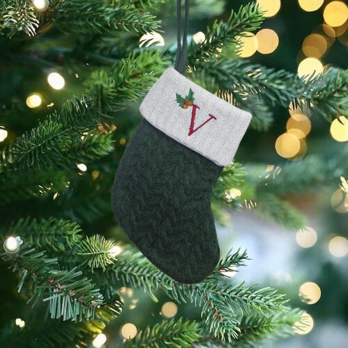 Meia de Natal de tricô personalizada com monograma, 18 cm (7 polegadas).