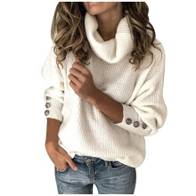 Suéter feminino de gola alta em tricô branco plus size