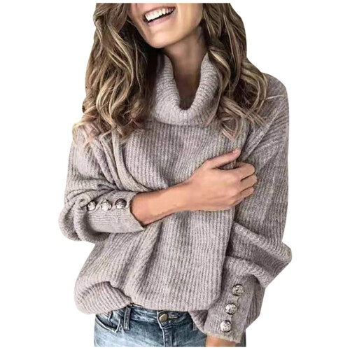 Dame plus size strikket pullover med rullekrave