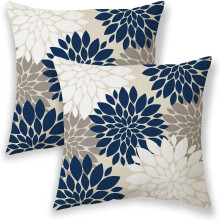 Conjunto de 2 capas de almofada em linho azul-marinho e branco, 50x50cm (2 peças).