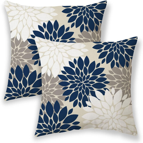 Fodere per cuscini in lino, blu navy e bianche, 20x20 pollici (2 pezzi)