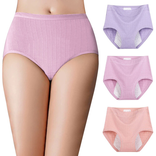 Calcinhas menstruais femininas de algodão com cintura alta (pacote com 3)