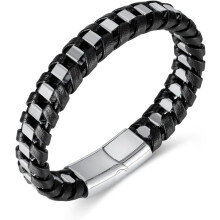 Bracciale da uomo in acciaio inossidabile intrecciato con pelle