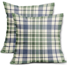 Conjunto de 2 capas de almofada xadrez azul e verde sálvia, 40x40 cm.