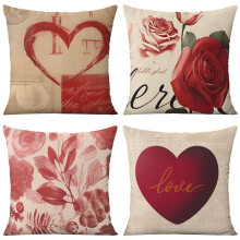 Set di federe vintage per cuscini di San Valentino in lino, 45x45 cm.