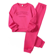Jentesett med langermet hettegenser i knallrosa, 7-8 år