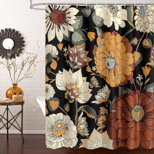 Boho blommig duschdraperi 180x213 cm tropiska löv