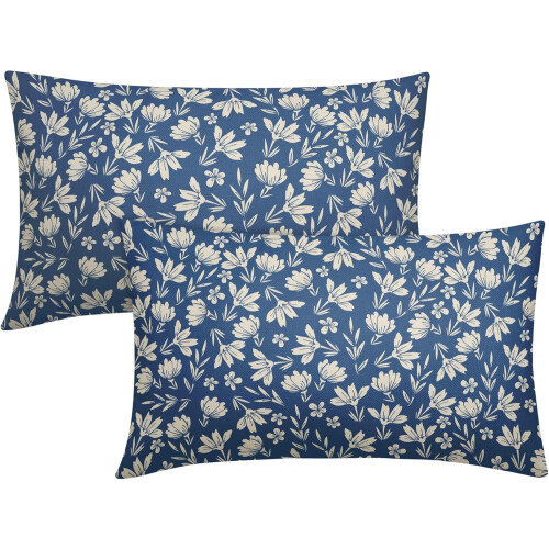 Conjunto de 2 capas de almofada vintage com estampa floral, 45x45cm (18x18 polegadas), em linho.