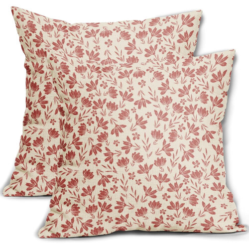 Conjunto de 2 capas de almofada florais em linho, 45x45 cm (18x18 polegadas).