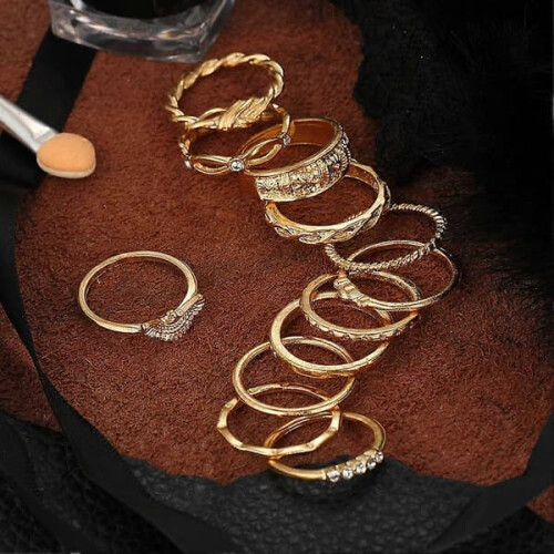 Retro twisted knuckle rings rhinestone set 12 pcs 2