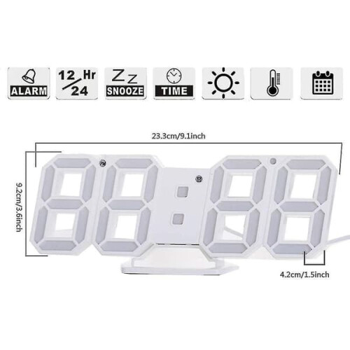 3D Digital Alarm Clock Wall-Mounted LED Time Display with 3 2
