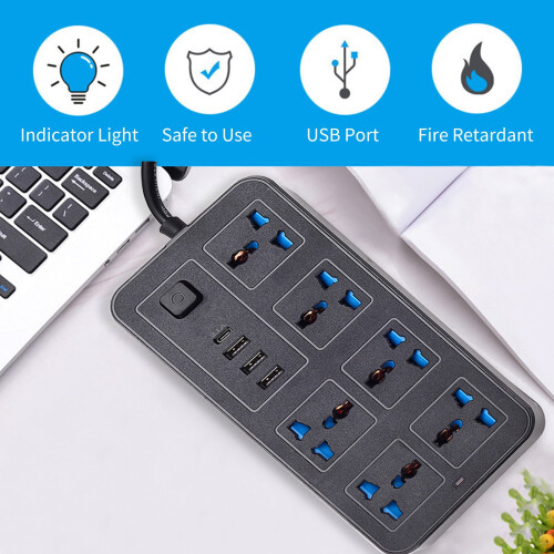 Multipresa con protezione da sovratensione, 6 prese CA e 3 porte USB. 1