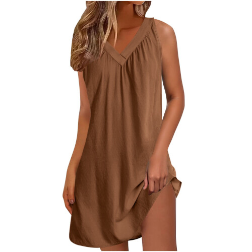 Camicia da notte estiva da donna senza maniche, leggera e plissettata 1
