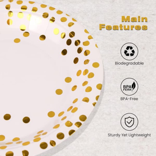 Paper Plates 7-inch White and Gold 50-Pack 2