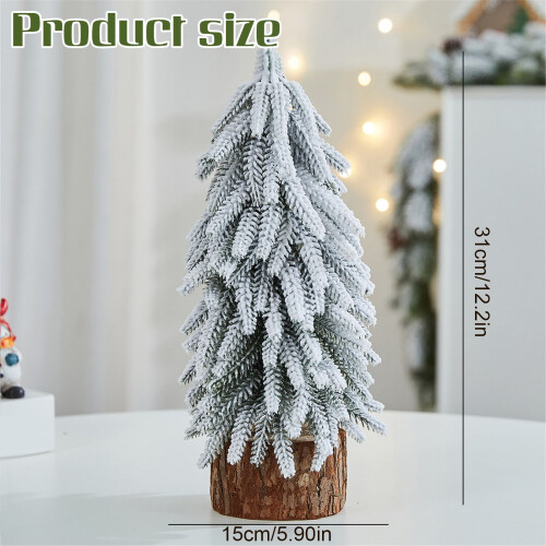 Flocked tabletop Christmas tree set with wood base 3-pack 1