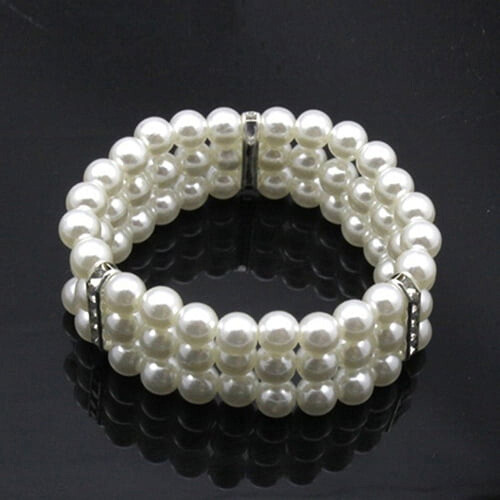 Bracelet jonc élastique en fausses perles et strass, 3 rangs 1