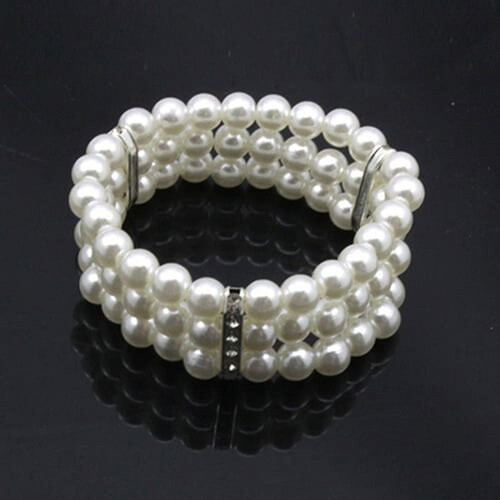 Bracelet jonc élastique en fausses perles et strass, 3 rangs 2