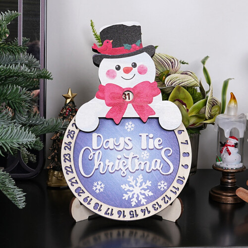 Wooden Christmas Countdown Decor Blue Santa 24 Days 1