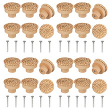Maçanetas de Cômoda de Vime Boho Maçanetas Redondas de Madeira para Gavetas de Vime Tecidas e Parafusos para Maçanetas de Móveis Boho 24 Peças