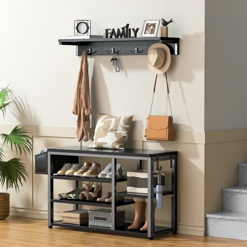 Entryway Shoe Bench with Storage Black
