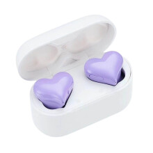 Bluetooth-oortjes in hartvorm, paars, met ruisonderdrukking.