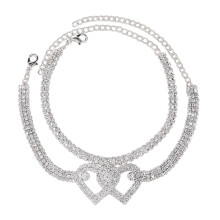 Heart Rhinestone Ankle Bracelet for Women Adjustable Silver