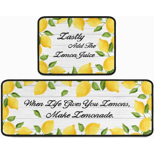 Lemon Kitchen Rug Set Non-Slip Waterproof 2 pcs