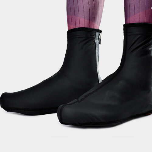 Surchaussures coupe-vent noires en PU avec tissu élastique et fermeture éclair