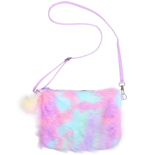 Παιδικό πορτοφόλι με αφράτο τσαντάκι crossbody σε σχήμα ουράνιου τόξου για κορίτσια