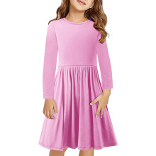 Katoenen jurk met lange mouwen en A-lijn model voor meisjes van 4-13 jaar.