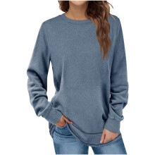 Women's Long Sleeve Solid Round-Neck T-Shirt Blue