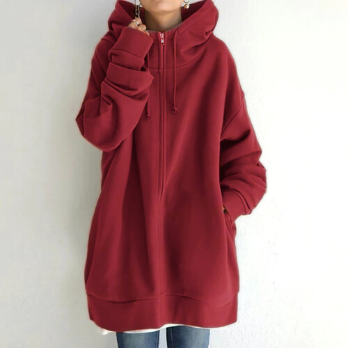 Damen-Kapuzenpullover mit Reißverschluss, einfarbig, Größe XXL