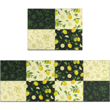 Lemon Kitchen Mat Set Non-Slip Washable Rubber Backed 2 pcs