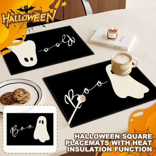 Halloween round placemats ghost pumpkin bat 6 pcs 35 cm