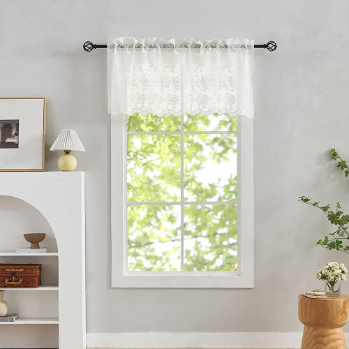 Cortina de renda floral antiga com borda ondulada e tecido transparente, 52x18 polegadas (1 painel). 1
