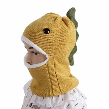 Gebreide wintermuts met dinosaurusmotief voor kinderen, met oorklappen.