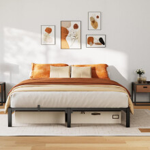 Estructura de cama metálica tamaño matrimonial con plataforma de 10 pulgadas.