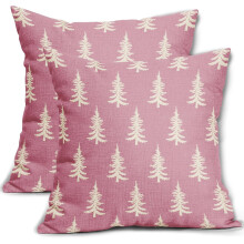 Kerstboom kussenhoezen 18x18 rood rustiek set van 2