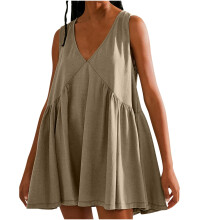 Letnia sukienka damska z dekoltem w serek i bez rękawów, falbaniastym dołem