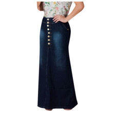 Boho-Jeans-Midirock für Damen mit Knöpfen vorne und Schlitz