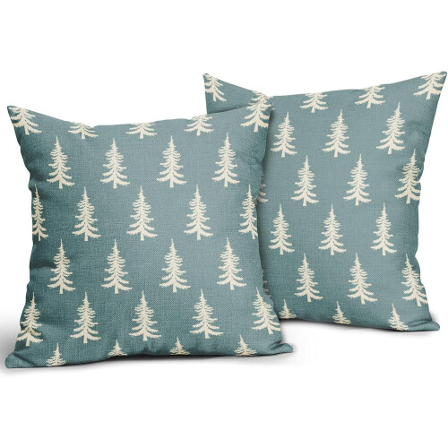 Kerstboom kussenhoezen 18x18 rood rustiek set van 2 1