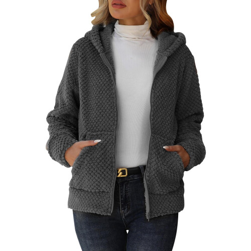 Damesvest met capuchon van effen fleece