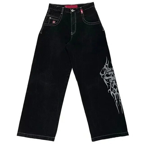 Ανδρικό μαύρο τζιν Y2K Denim με φαρδιά μπατζάκια, ψηλή μέση, χαλαρή γραμμή M