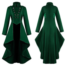 Casaco feminino gótico steampunk com espartilho e cauda, verde, tamanho XXXL