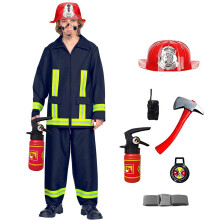 Feuerwehrmann-Halloweenkostüm für Jungen, marineblau, 3-teiliges Set für verschiedene Altersgruppen