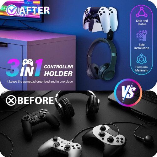 Supporto per cuffie Livhil per PS5, gancio da parete per controller di gioco con cuscinetti antiscivolo, 1 pezzo 2