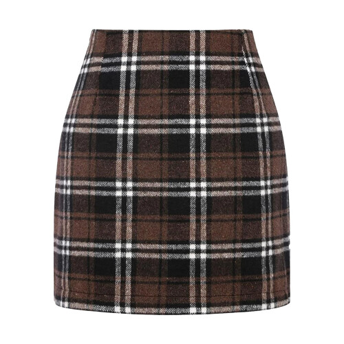 Damen-Bleistiftrock mit Karomuster, hoher Taille, Midi-Länge