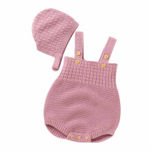 Grenouillère sans manches en maille de coton avec bonnet pour nouveau-né rose